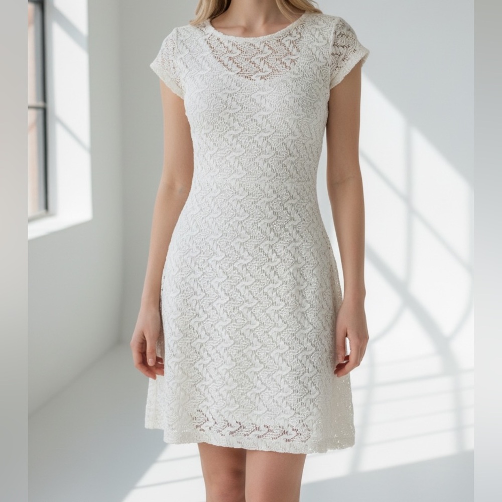 Apt. 9‎ Women’s Lace Overlay Sheath Dress White Cap Sleeve Size XS